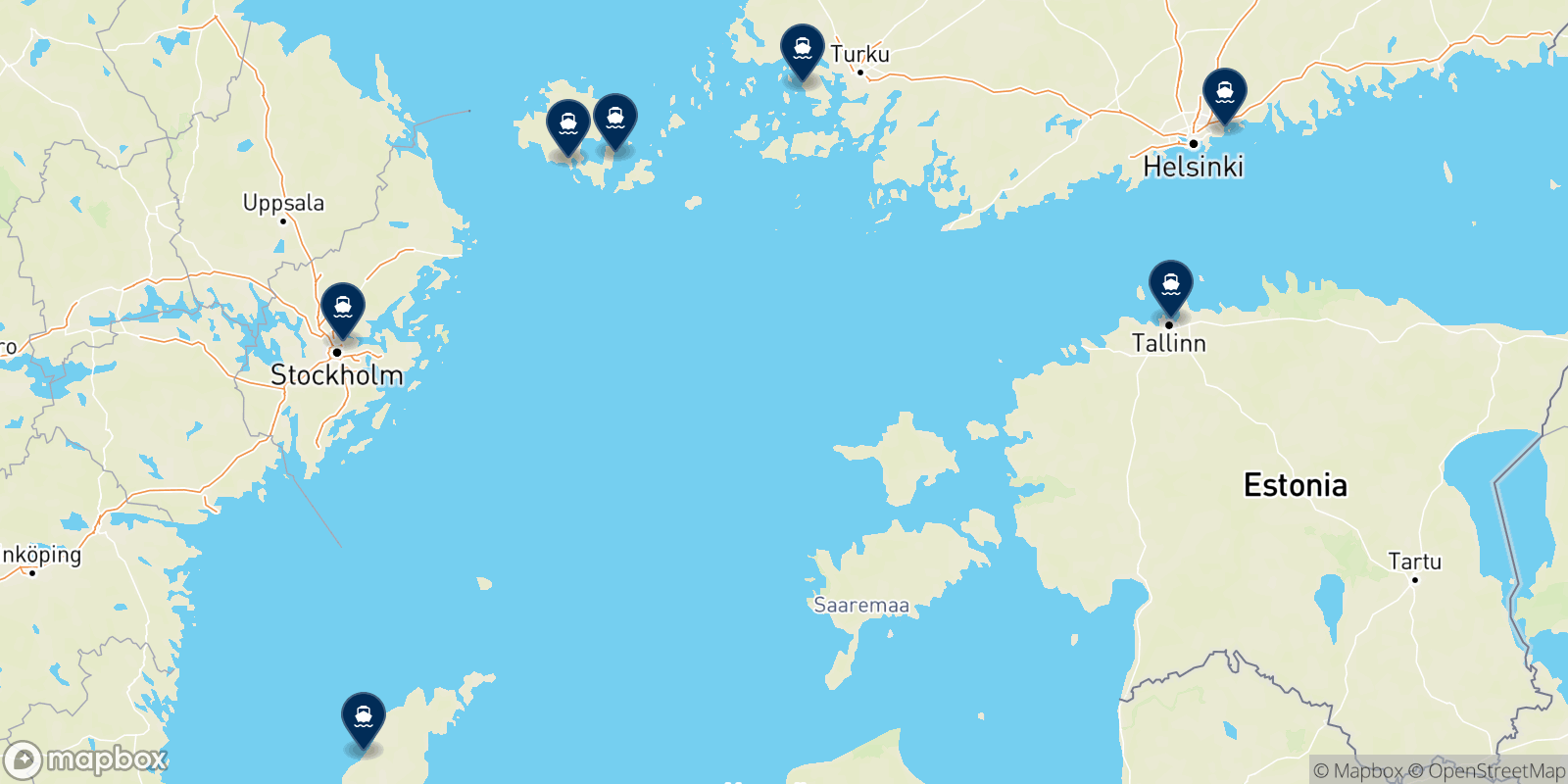 Mapa de los destinos Viking Line