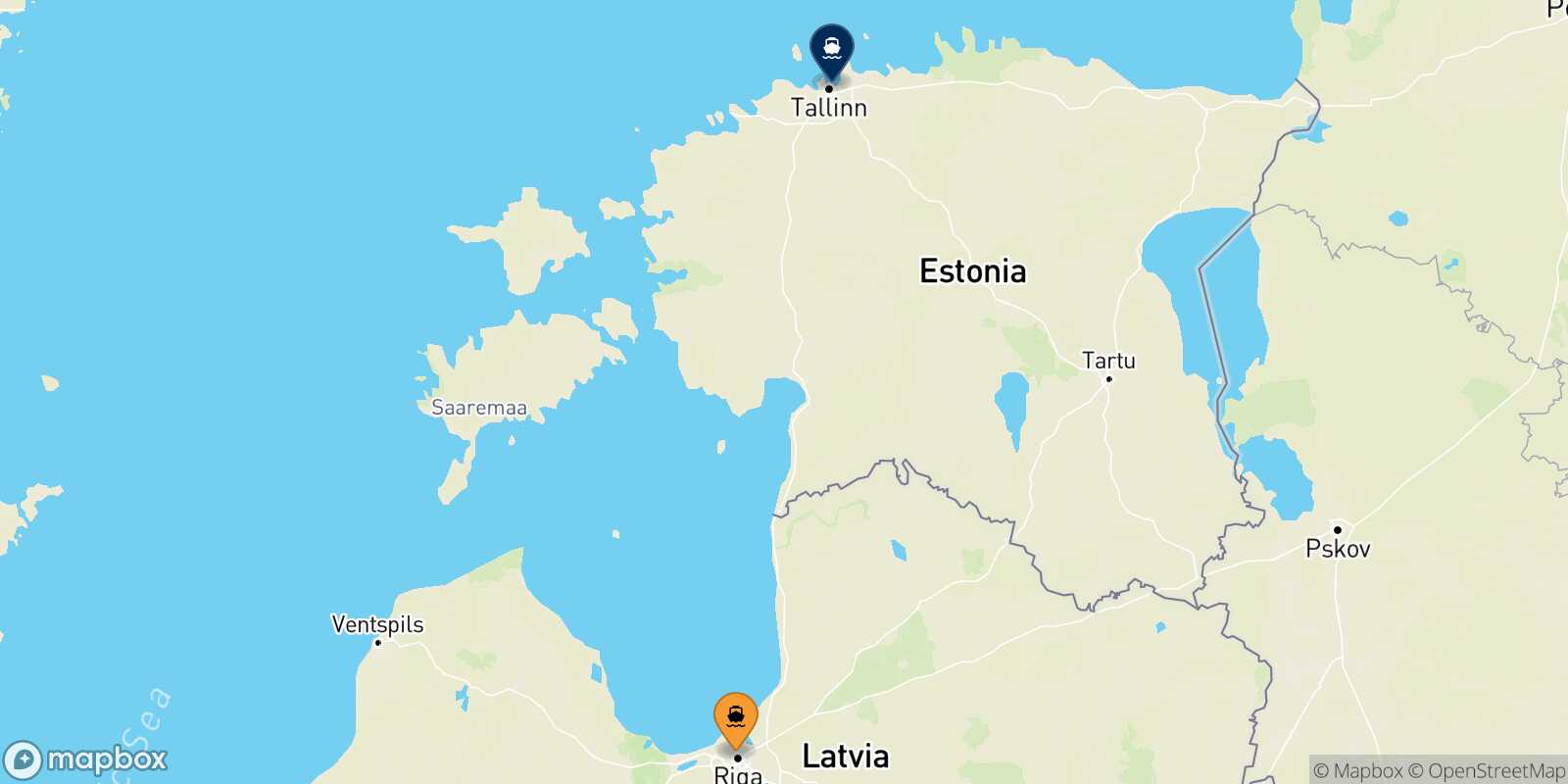 Mapa de la ruta Riga Tallin