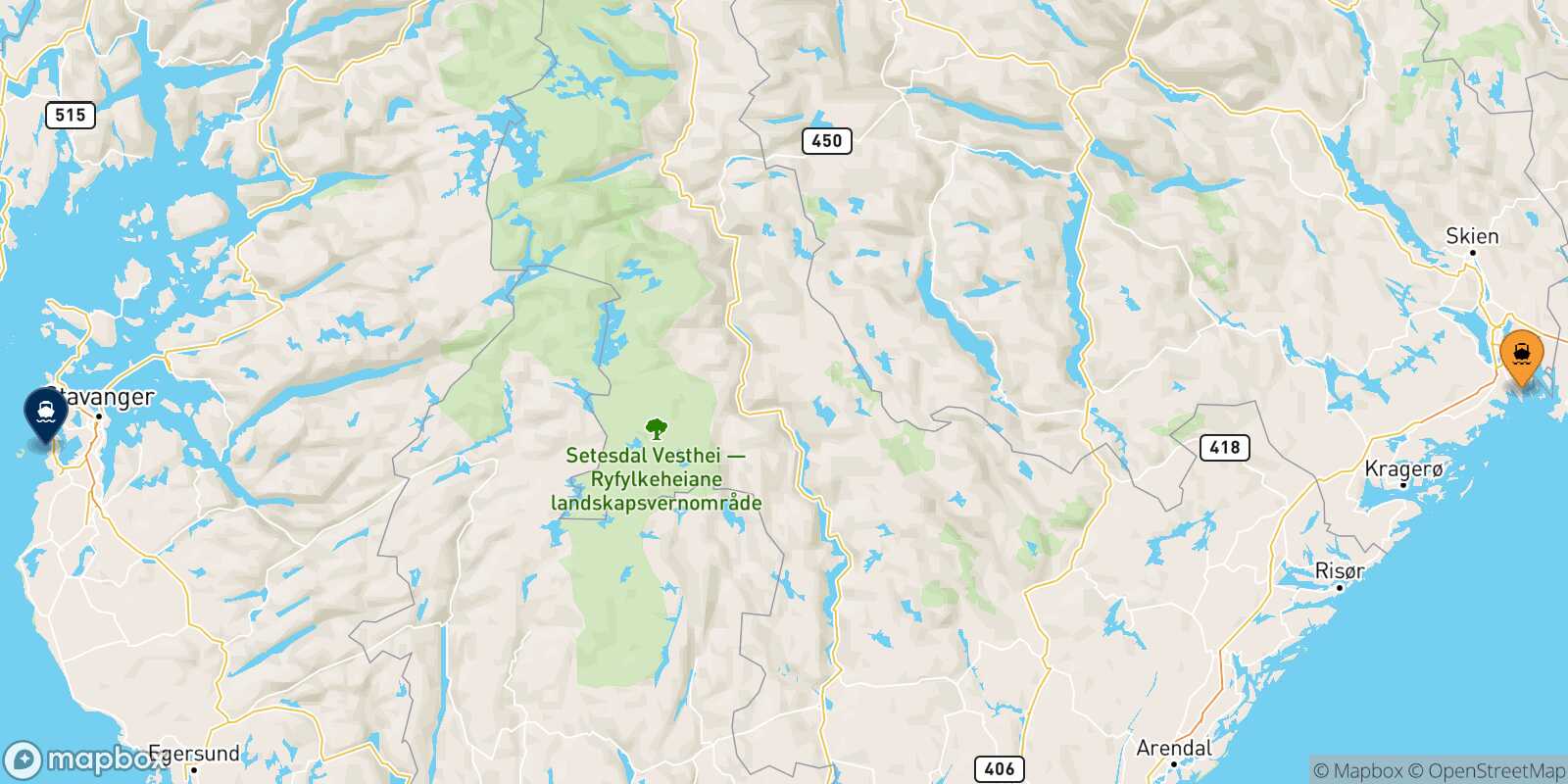Mapa de la ruta Langesund Stavanger