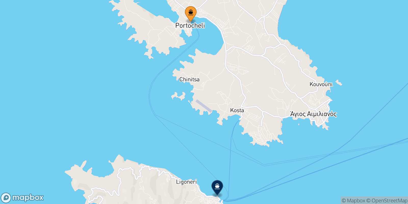 Mapa de la ruta Porto Heli Spetses