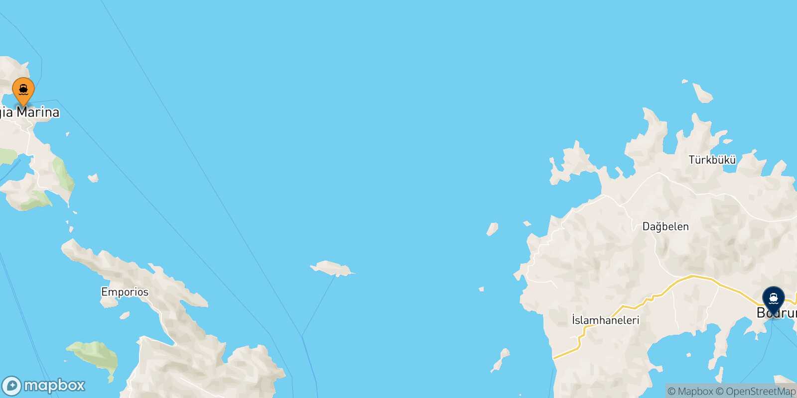 Mapa de la ruta Leros Turgutreis