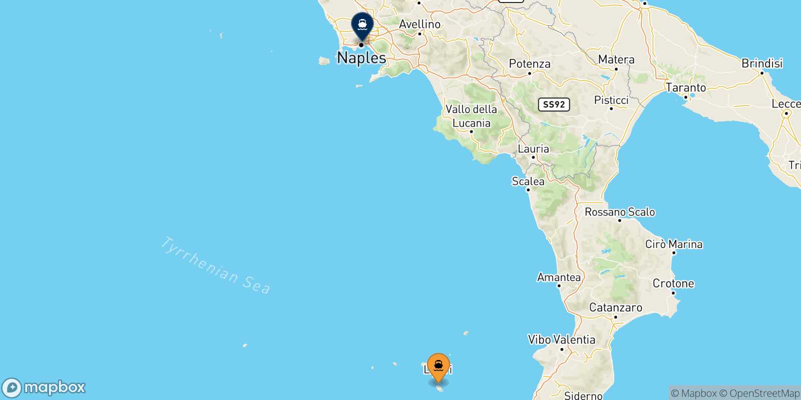 Mapa de la ruta Vulcano Nápoles