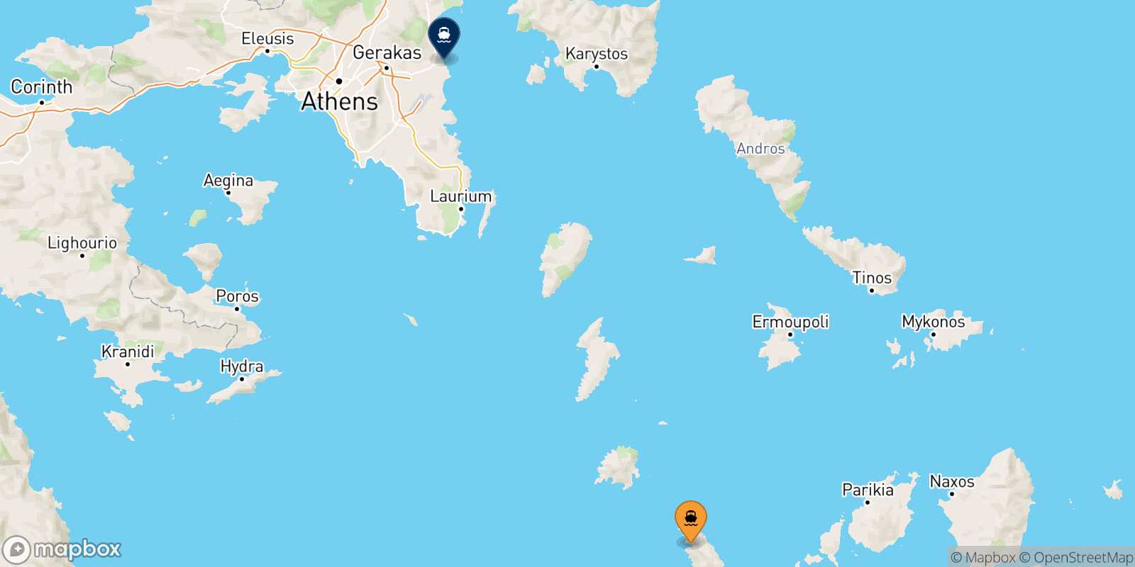 Mapa de la ruta Sifnos Rafina