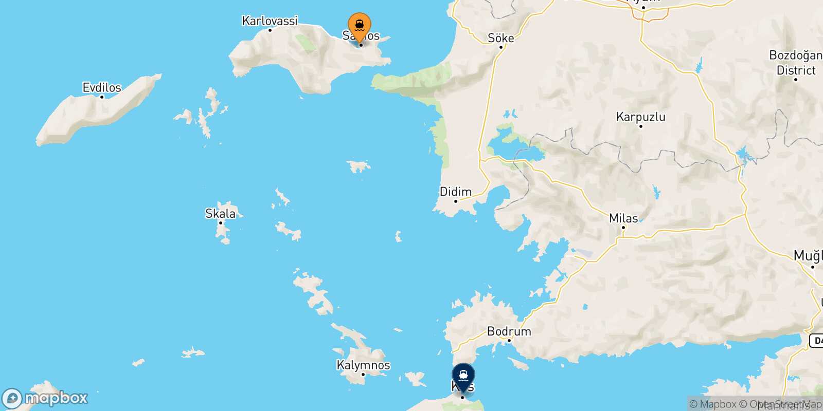 Mapa de la ruta Vathi (Samos) Kos