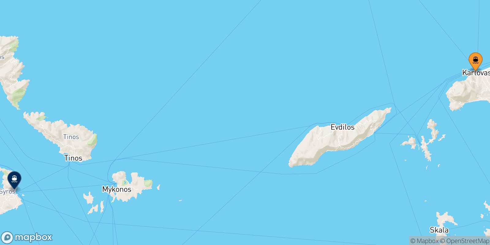 Mapa de la ruta Karlovassi (Samos) Syros