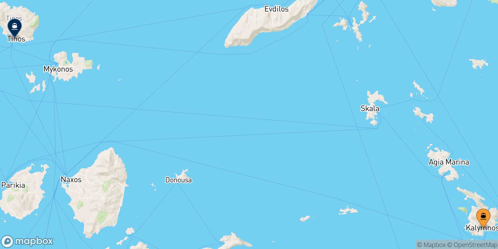 Mapa de la ruta Kalymnos Tinos