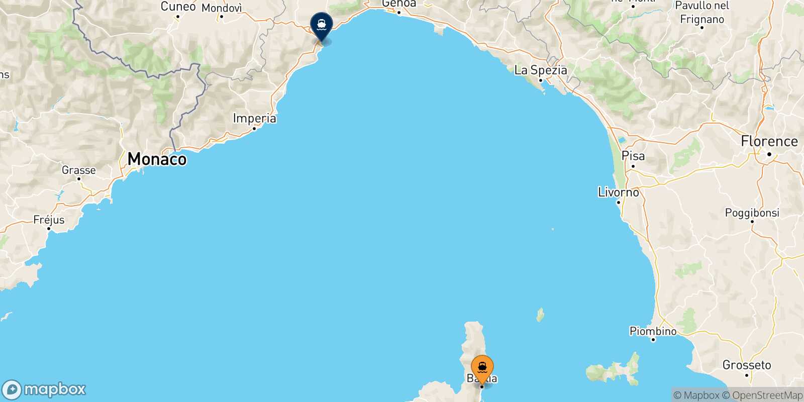 Mapa de la ruta Bastia Savona
