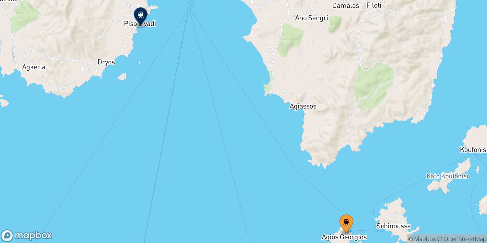 Mapa de la ruta Iraklia Piso Livadi (Paros)