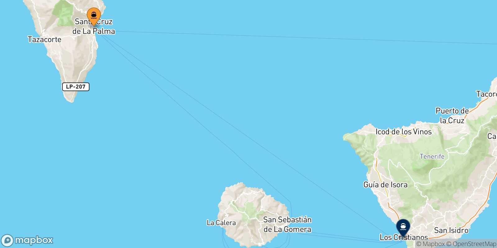 Mapa de la ruta Santa Cruz De La Palma Los Cristianos (Tenerife)