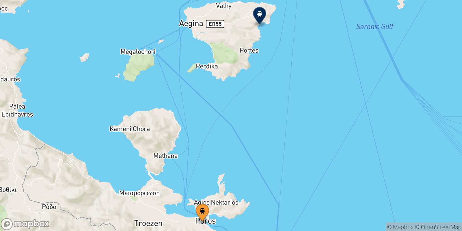 Mapa de la ruta Hydra Agia Marina (Aegina)