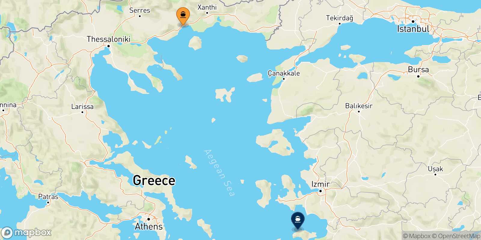 Mapa de la ruta Kavala Karlovassi (Samos)