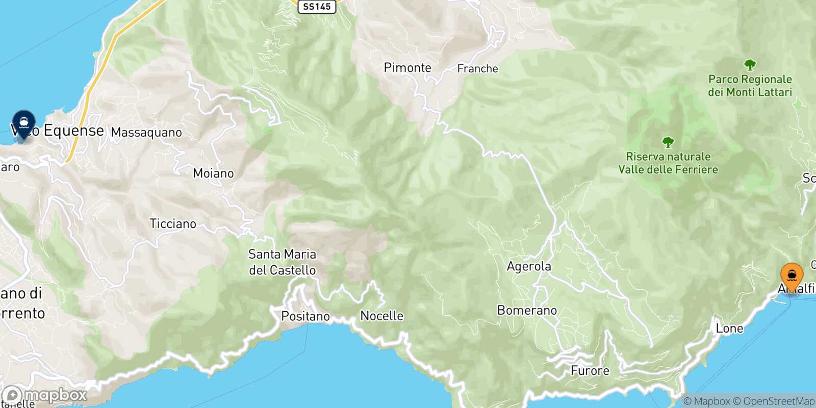 Mapa de la ruta Amalfi Seiano