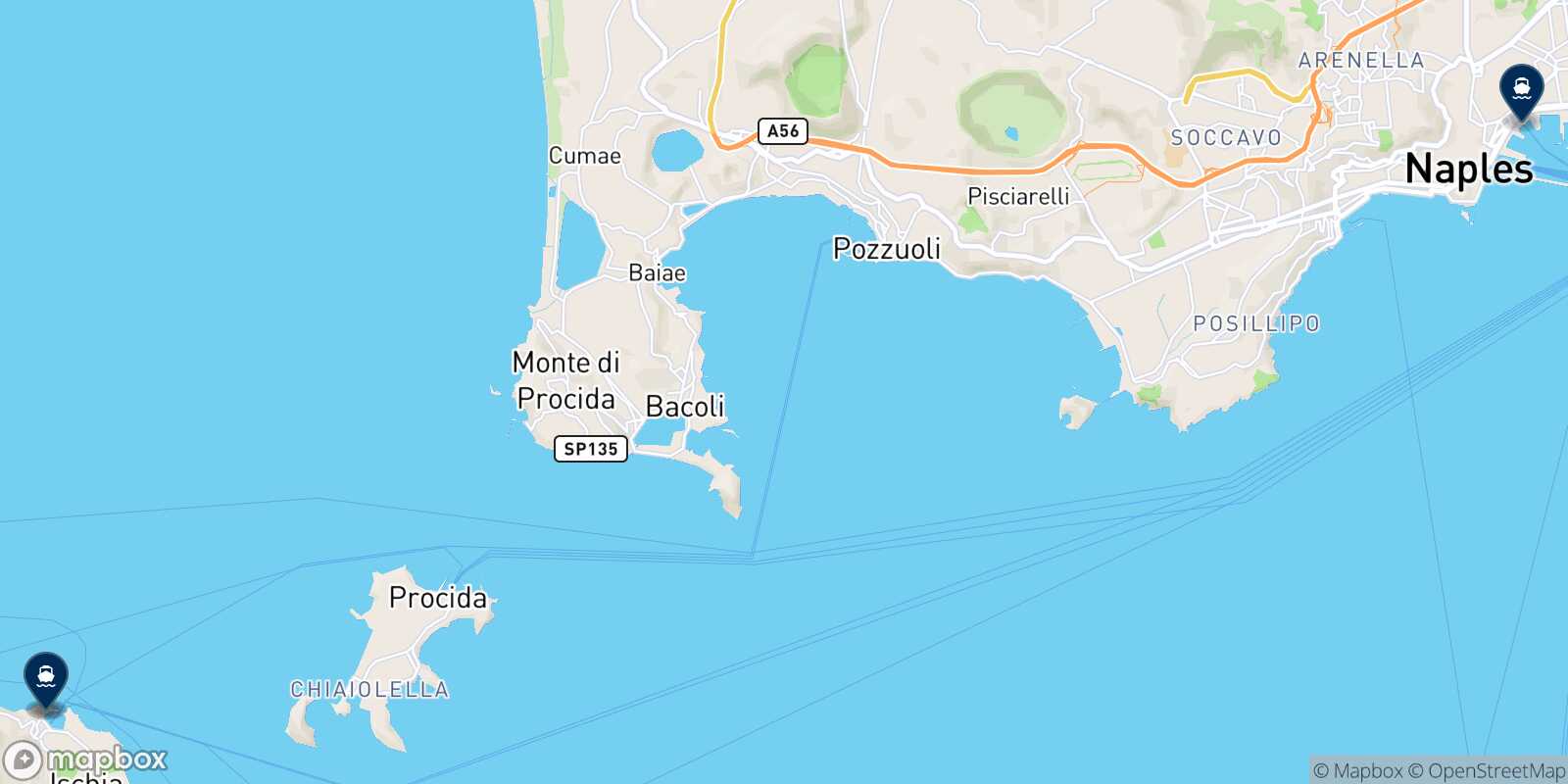 Mapa de los destinos alcanzables de Forio (Ischia)