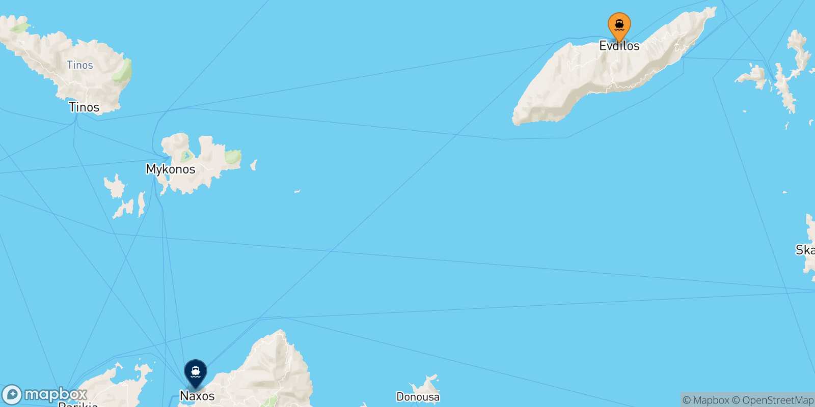 Mapa de la ruta Evdilos (Ikaria) Naxos