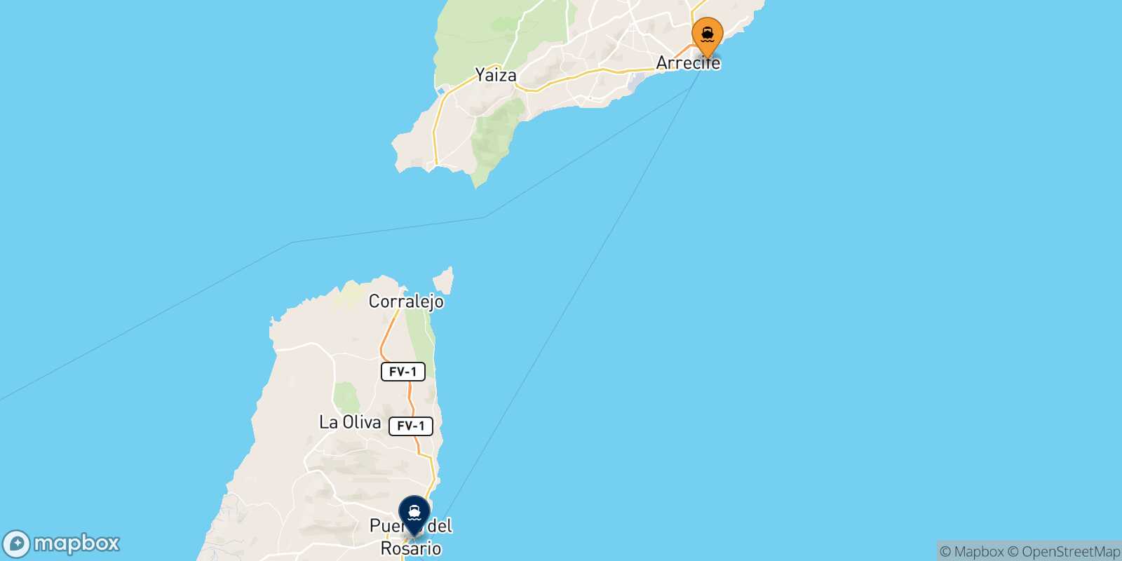 Mapa de la ruta Arrecife (Lanzarote) Puerto Del Rosario (Fuerteventura)