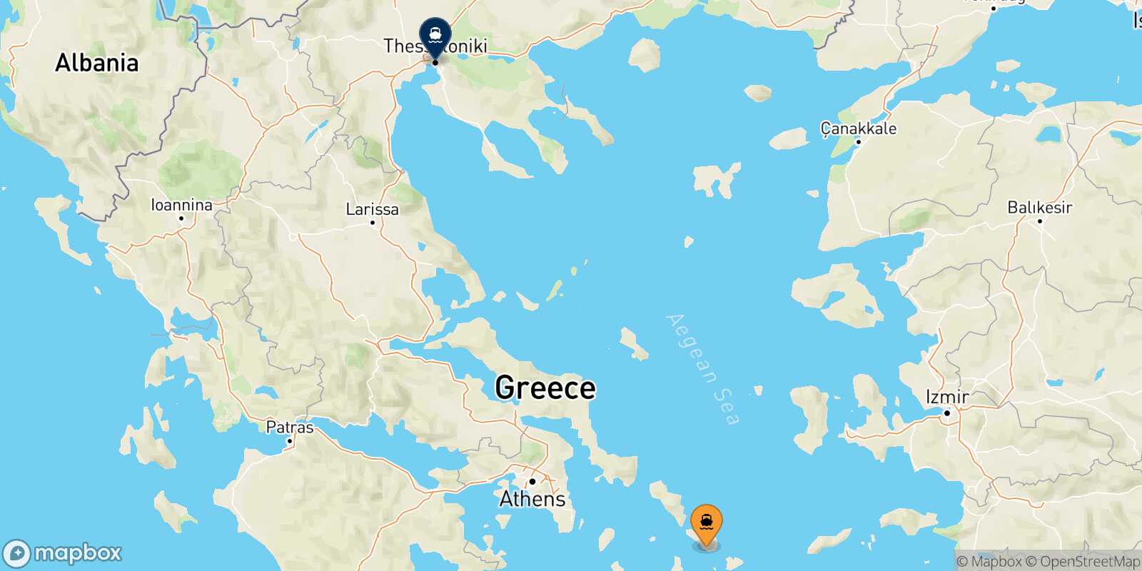Mapa de la ruta Tinos Salónica