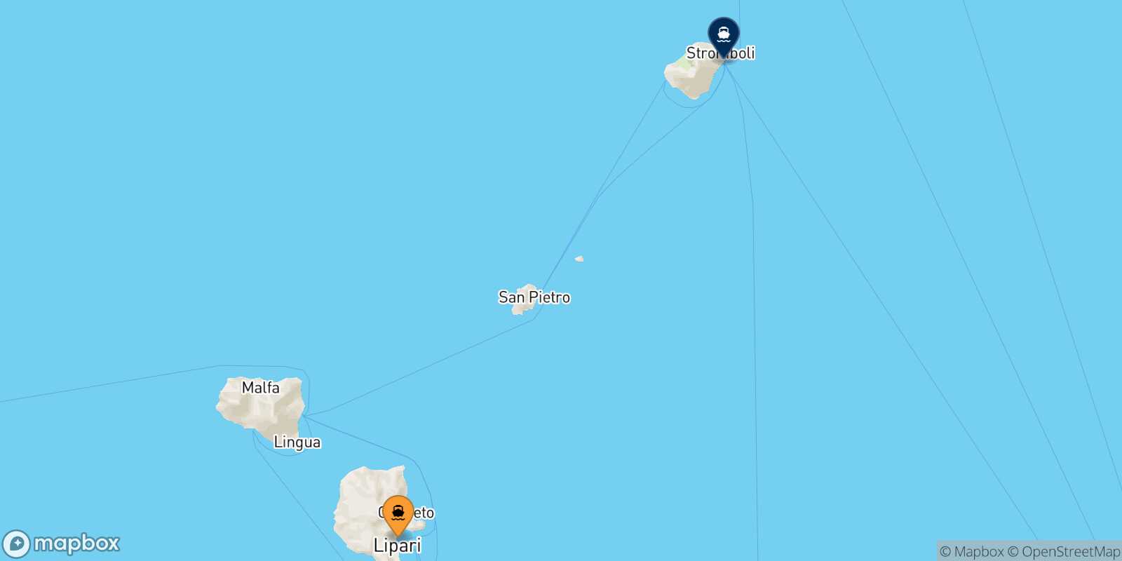 Mapa de la ruta Lipari Stromboli