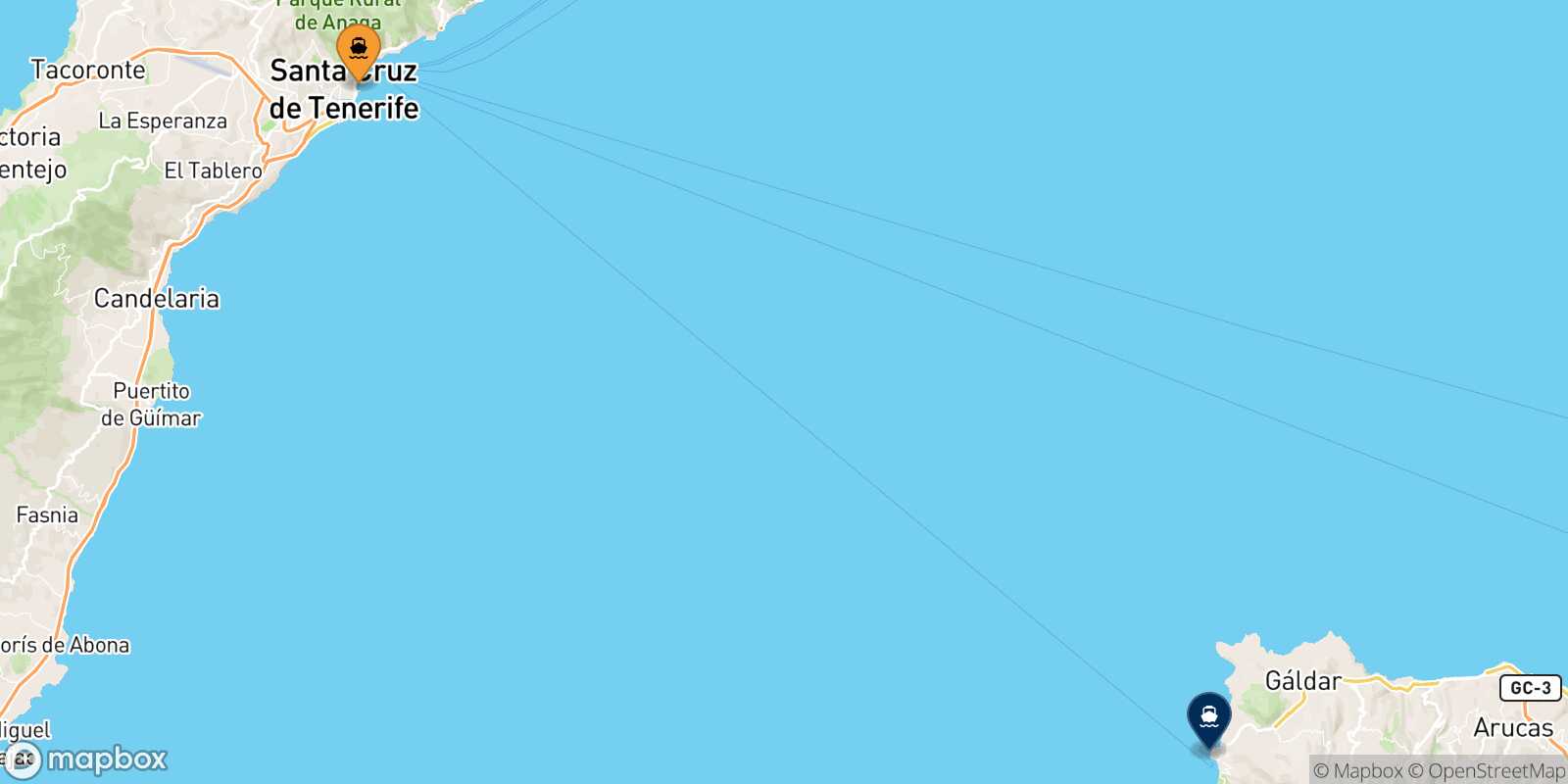 Mapa de los puertos conectados con  Agaete (Gran Canaria)