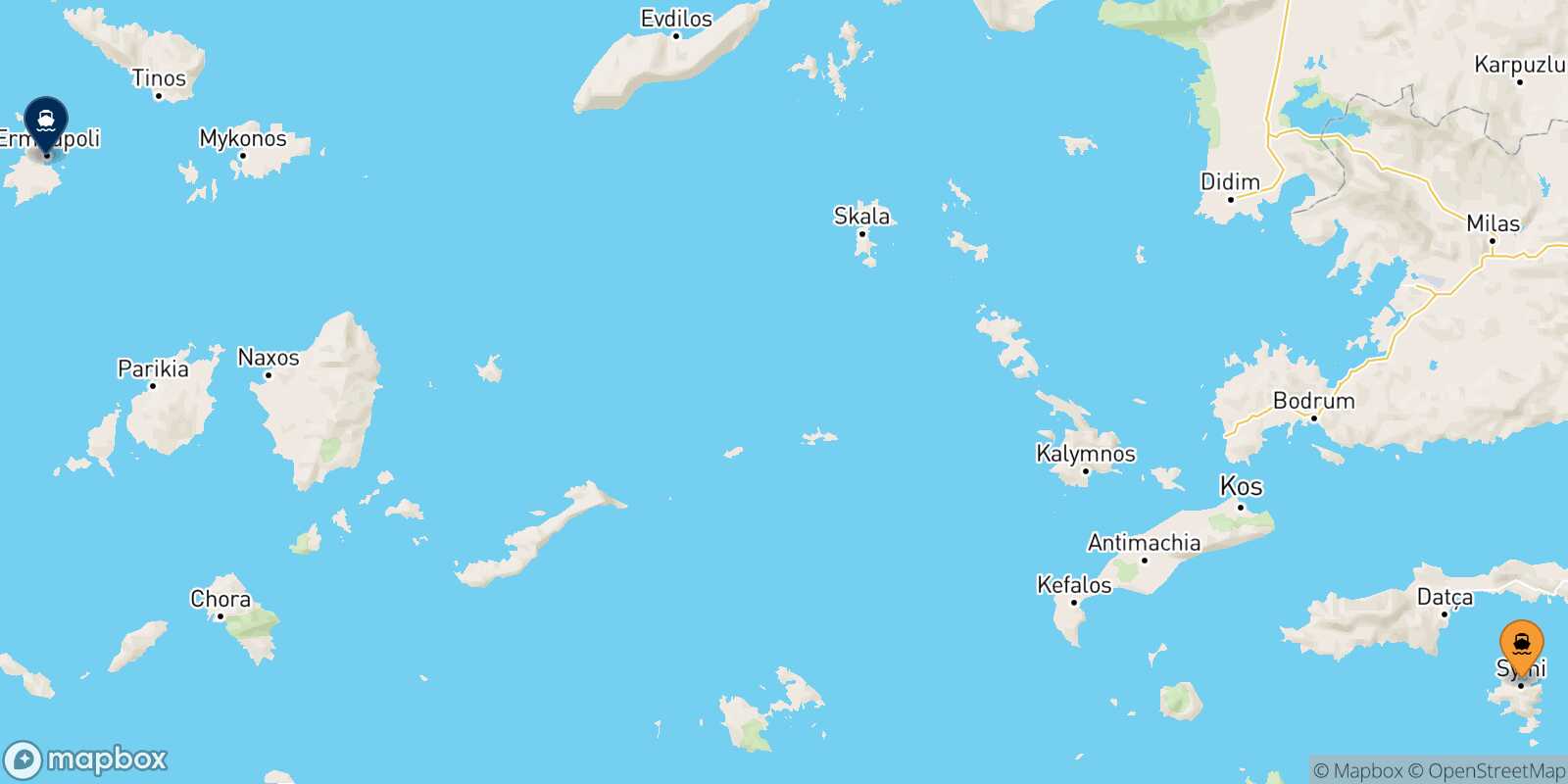 Mapa de la ruta Symi Syros