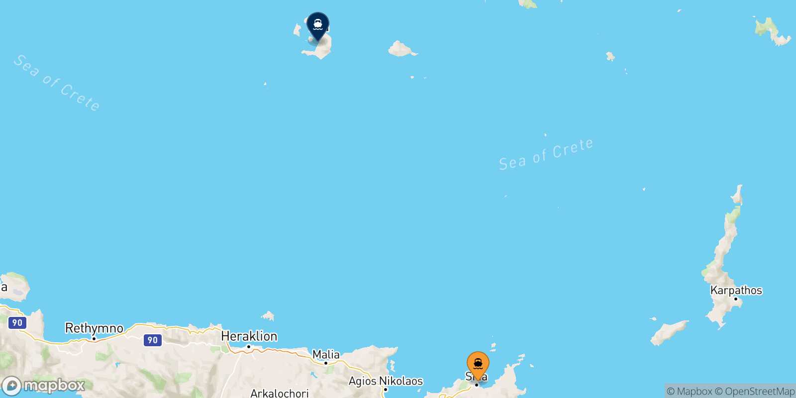 Mapa de la ruta Sitia Santorini