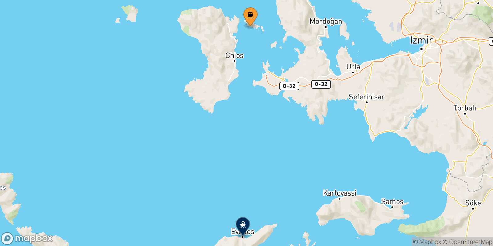 Mapa de la ruta Inousses Agios Kirikos (Ikaria)
