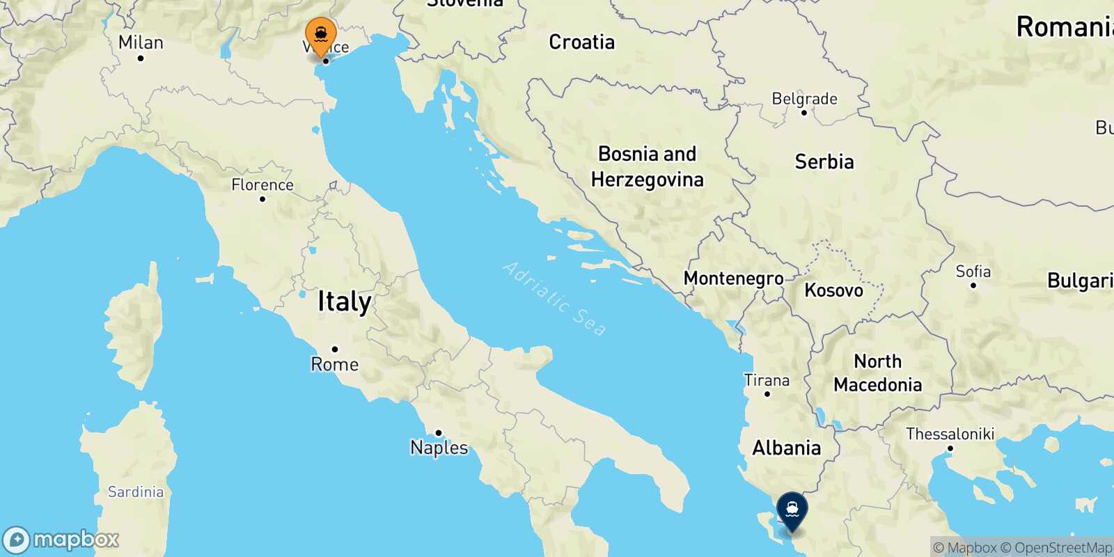 Mapa de la ruta Venecia Igoumenitsa