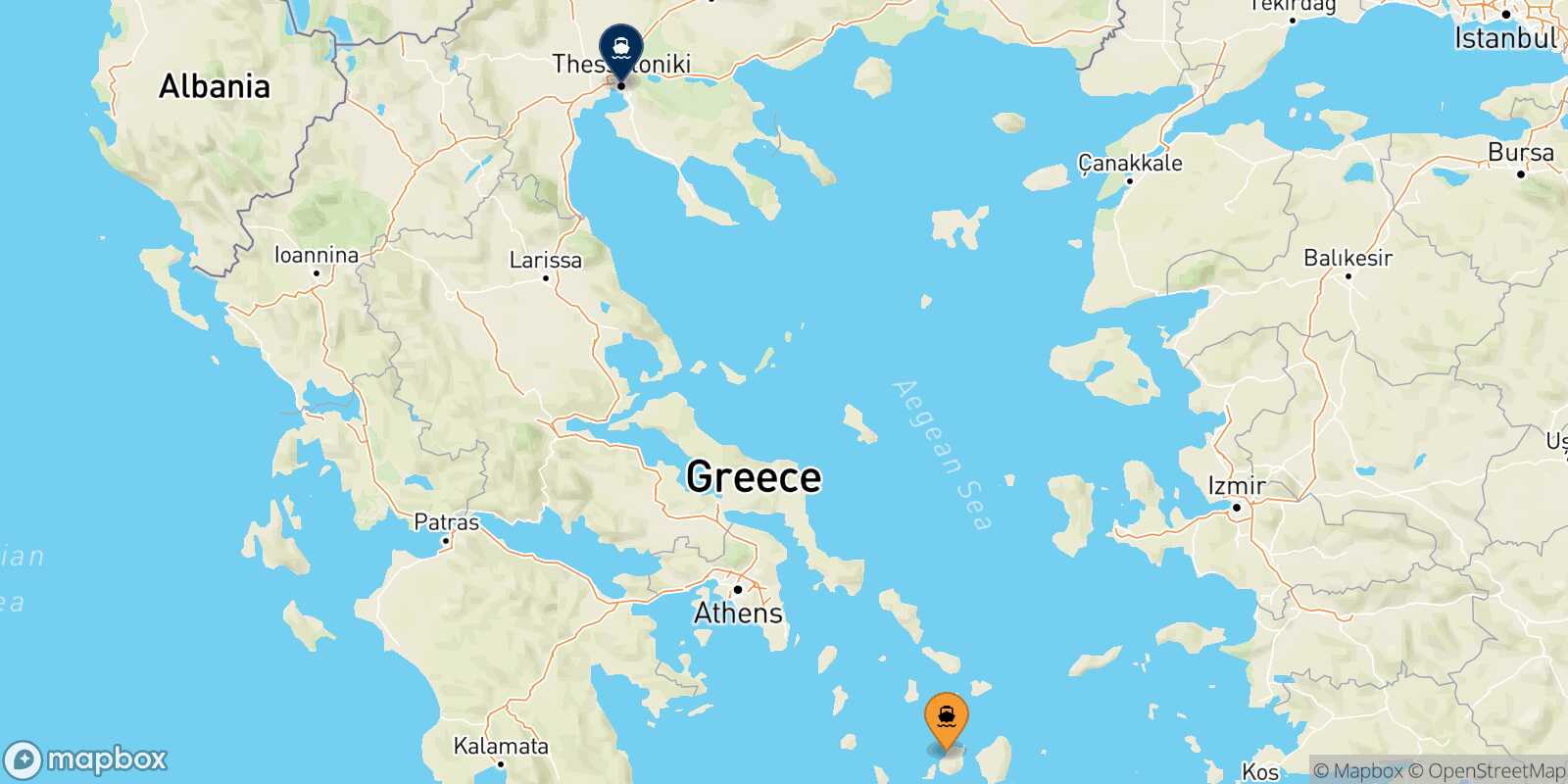 Mapa de la ruta Paros Salónica