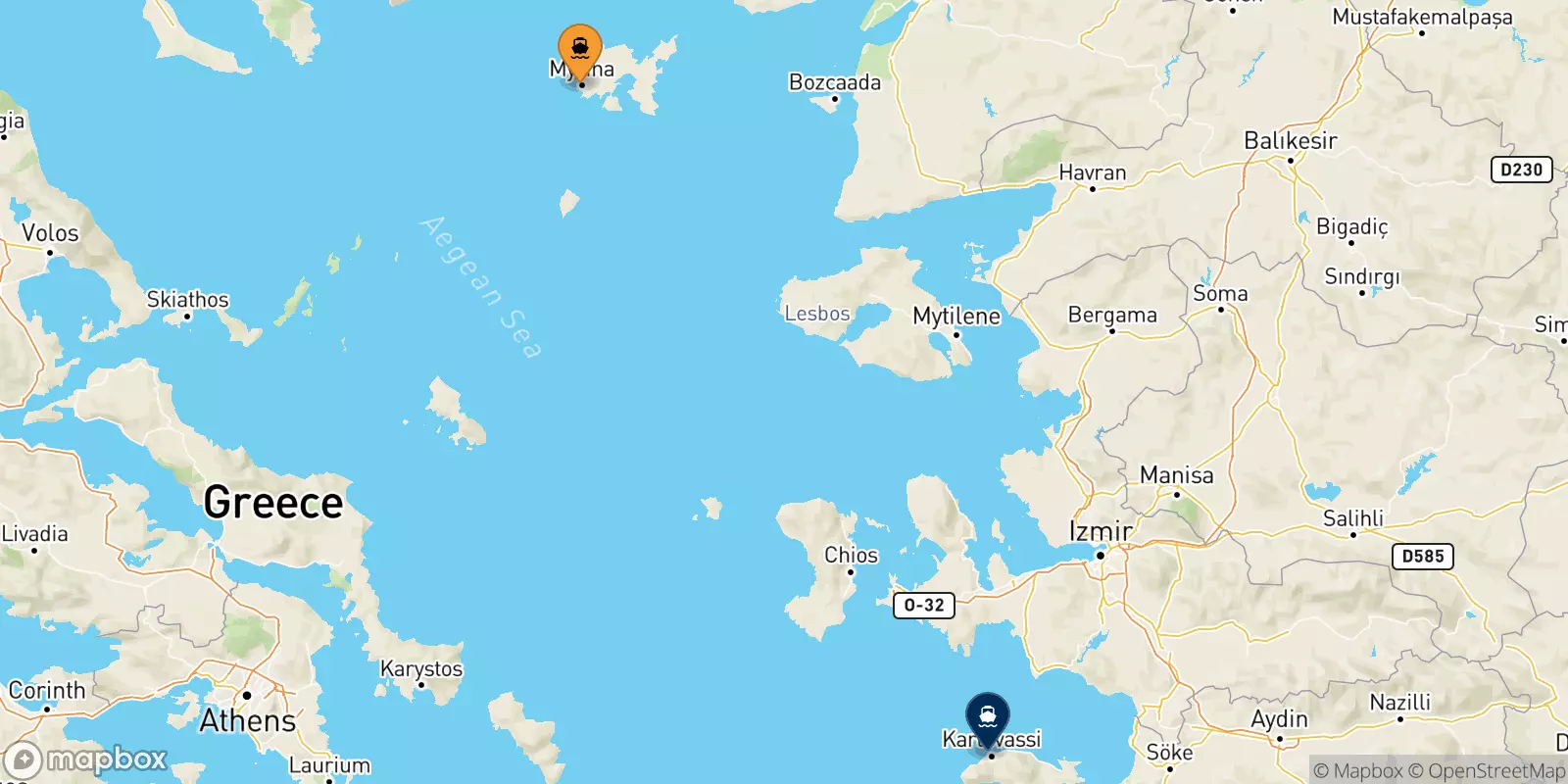 Ferries de Mirina (Limnos) a Karlovassi (Samos)