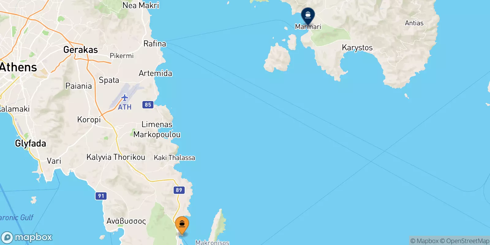 Ferries de Lavrio a Karystos